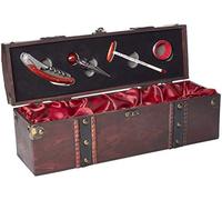 BRUBAKER Coffret Cadeau pour Le Vin - Kit d'Accessoires de Bar 5 en 1 avec Caisse à Vin en Bois - Set Sommelier + Bouchon de Bouteille + Thermomètre à Vin + Anneau d'égouttage