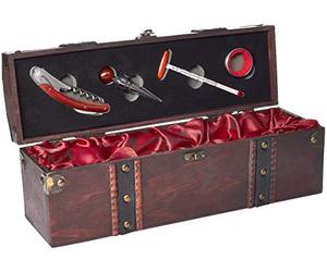 BRUBAKER Coffret Cadeau pour le Vin - Kit d'Accessoires de Bar 5 en 1 avec Caisse à Vin en Bois - Set Sommelier + Bouchon de Bouteille + Thermomètre à Vin + Anneau d'égouttage