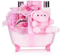 BRUBAKER Coffret Cadeaux de Soins pour Bébé - 7 Pcs - Set de Bienvenue pour Filles - avec Baignoire et Ours en peluche - Rose
