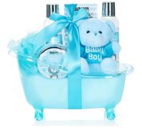BRUBAKER Coffret Cadeaux de Soins pour Bébé - 7 Pcs - Set de Bienvenue pour Garçons - avec Baignoire et Ours en peluche - Bleu