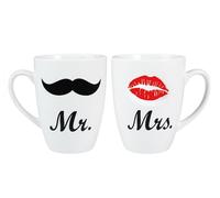 BRUBAKER - Coffret de 2 Mugs 'Mr. & Mrs.' - Tasses à café en Céramique - Idée cadeau avec Carte de vœux