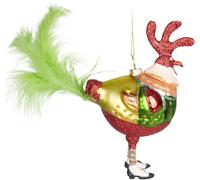 BRUBAKER Coq en costume de Noël - Boule de Noël en verre peinte à la main - Poulet pailleté avec plumes - Décoration de Noël soufflée à la bouche - Décoration amusante - Multicolore - 18 cm