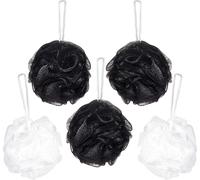 BRUBAKER Cosmetics - 5x Premium Eponge de gommage ou de massage Eponge de bain Eponge de douche avec crochet - Noir/Blanc