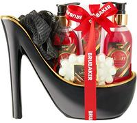 BRUBAKER Cosmetics - Coffret de bain & beauté de luxe - Fraise/Lait de coco - 6 Pièces - Escarpin décoratif - Noir/Doré - Idée cadeau Femme