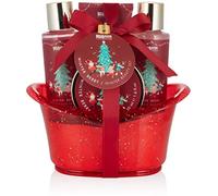 BRUBAKER Cosmetics - Coffret de bain & douche - Baies d'hiver/Joyeux Noël - 5 Pièces - Baignoire à paillettes - Idée cadeau Femme & Homme