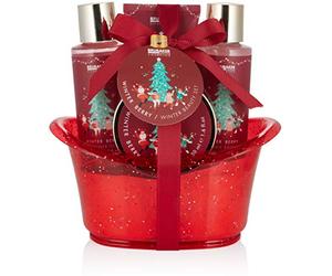 BRUBAKER Cosmetics - Coffret de bain & douche - Baies d'hiver/Joyeux Noël - 5 Pièces - Baignoire à paillettes - Idée cadeau Femme & Homme