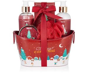BRUBAKER Cosmetics - Coffret de bain & douche - Baies d'hiver/Joyeux Noël - 6 Pièces - Bassine vintage décorative - Idée cadeau Femme & Homme