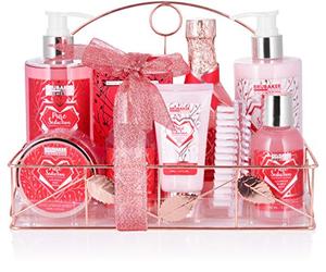 BRUBAKER Cosmetics - Coffret de bain & douche - Framboise/Champagne - 10 Pièces - Étagère de bain décorative - Or rose - Idée cadeau Femme