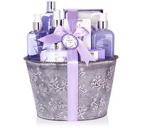 BRUBAKER Cosmetics - Coffret de bain & douche - Lavande - 9 Pièces - Bac à plantes vintage - Idée cadeau