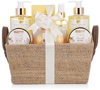 BRUBAKER Cosmetics - Coffret de bain & douche - Vanille/Rose/Menthe - 9 Pièces - Panier vintage décoratif - Idée cadeau