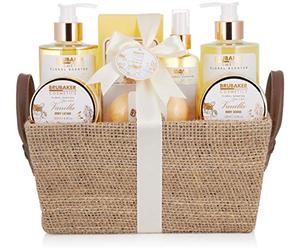 BRUBAKER Cosmetics - Coffret de bain & douche - Vanille/Rose/Menthe - 9 Pièces - Panier vintage décoratif - Idée cadeau