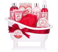 BRUBAKER Cosmetics - Coffret de bain - Fleur de cerisier/Love - 8 Pièces - Baignoire décorative - Blanc/Rouge - Idée cadeau