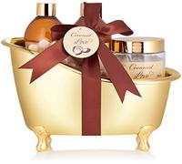 BRUBAKER Cosmetics - Coffret de bain - Noix de coco - 6 Pièces - Baignoire décorative - Doré/Brun - Idée cadeau