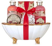 BRUBAKER Cosmetics - Coffret de bain - Pivoine/Vanille - 7 Pièces - Baignoire en Céramique - Coquillage décoratif - Blanc/Doré - Idée cadeau