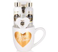 BRUBAKER Cosmetics - Merci maman - Set de 5 pièces pour la douche et le bain au parfum de rose et de vanille - Set cadeau pour maman dans une tasse à café - Blanc or