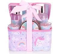 BRUBAKER Cosmetics Set de bain et de douche licorne 7 pièces Cherry Blossom - Set cadeau avec le parfum des fleurs de cerisier, y compris 2 bougies parfumées dans une boîte cosmétique