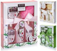 BRUBAKER Cosmetics Set de bain et de douche Noix de coco et fraise - Set cadeau 5 pièces