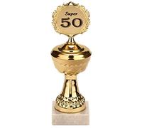 BRUBAKER - Coupe pour Anniversaires à Chiffres Ronds - Super 50 Ans - Trophée doré/Socle en Marbre - Hauteur 22 cm - Idée Cadeau Fête d'anniversaire