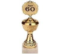 BRUBAKER - Coupe pour Anniversaires à Chiffres Ronds - Super 60 Ans - Trophée doré/Socle en Marbre - Hauteur 22 cm - Idée Cadeau Fête d'anniversaire