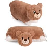 BRUBAKER Coussin en peluche 2 en 1, 2 en 1, 40 x 30 cm, rabattable pour enfant, avec fermeture , marron