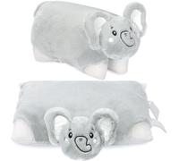 BRUBAKER Coussin Peluche Éléphant 2 en 1 - Peluche et Oreiller - Coussin Décoratif 40 x 30 cm - Modèle pour Enfants à Déplier avec Fermeture Velcro - Oreiller Animal en Forme de Éléphant - Gris