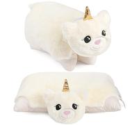 BRUBAKER Coussin Peluche Licorne 2 en 1 - 40 x 30 cm - Coussin Dépliable Enfant Avec Velcro - Blanc