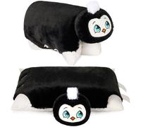 BRUBAKER Coussin Peluche Pingouin 2 en 1 - Peluche et Oreiller - Coussin Décoratif 40 x 30 cm - Modèle pour Enfants à Déplier avec Fermeture Velcro - Oreiller Animal en Forme de Pingouin - Noir