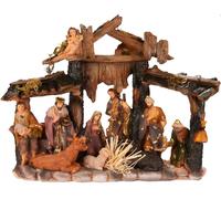 BRUBAKER Crèche de Noël - 34 cm Crèche de table Figurine de Noël, peinte à la main Jésus, Marie, Joseph et les rois dans l'étable de la crèche avec les animaux - Décoration de Noël