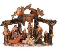 BRUBAKER Crèche de Noël - Crèche de table de 34 cm avec figurines de Noël peints à la main Jésus, Marie, Joseph et Rois dans la crèche avec des animaux - Figurine de crèche décoration de Noël en