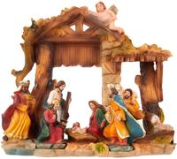 BRUBAKER Crèche de Noël - Jésus, Marie, Joseph et les rois dans l'étable 22 cm Crèche de table Figurine de Noël - figurine de crèche peinte à la main Décoration de table