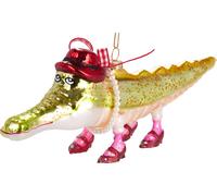 BRUBAKER Crocodile amusant avec chapeau et chaussures - Boule de Noël en verre peinte à la main - Décorations de Noël Figurines Décor Pendentif Boule d'arbre - 20 cm
