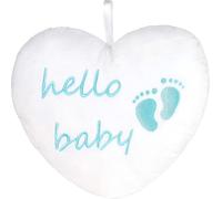 BRUBAKER Cœur en peluche Hello Baby 25 cm - Baby shower cadeau de naissance - Coussin décoratif cœur en peluche - Décoration chambre bébé - Coussin pour nouveau-né - Bébé garçon Bleu clair