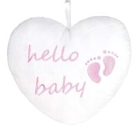 Brubaker Cœur en peluche Hello Baby 25 cm - Cadeau de naissance fête de bébé - Coussin décoratif cœur en peluche - Décoration chambre bébé - Coussin pour nouveau-né - Bébé fille Rose