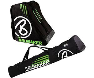 BRUBAKER Davos Ensemble sac de ski et sac à chaussures de ski pour 1 paire de skis jusqu'à 170 cm + bâtons + chaussures Noir/vert