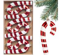 BRUBAKER Décorations Arbre Barres de Sucre - 6 Pièces de Décorations Arbre de Noël à Suspendre - 14 cm Décorations Scintillantes en Plastique Incassable - Pendentif pour Arbre de Noël - Rouge Blanc