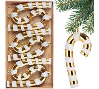BRUBAKER Décorations d'arbre en sucre - 6X Décorations d'arbre de Noël - 14 cm Décorations d'arbre de Noël en plastique - Décoration de Noël pour l'arbre de Noël, or blanc