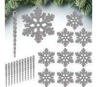 BRUBAKER Décorations de sapin Cônes de glace et flocons de neige scintillants - 22 pcs. Set de décoration d'arbre de Noël à suspendre - Décorations d'arbre de Noël incassables - Décoration, Argent