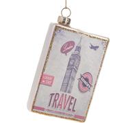 BRUBAKER Destination Londres Carte Big Ben - Boule de Noël en verre peinte à la main - Décorations de Noël Figurines amusantes Pendentif Déco Boule d'arbre - 10 cm