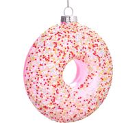 BRUBAKER Donut avec vermicelles rose - Boule de Noël en verre peinte à la main - Décorations de Noël Figurines amusantes Pendentif Déco Boule d'arbre - 10 cm