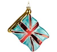 BRUBAKER Drapeau Grande-Bretagne - Boule de Noël en verre peinte à la main - 10 cm boule de sapin - UK Flag England - Décorations de Noël soufflées à la bouche