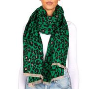 BRUBAKER Écharpe Cashmirillo à Imprimé Léopard - 70 x 200 cm - Chaude et Confortable - Essentiel Élégant pour l'Automne et l'Hiver pour Femmes - Sensation Douce comme le Cachemire - Vert et Noir