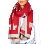 BRUBAKER Écharpe Cashmirillo à Motif Chat - 70 x 200 cm - Chaude et Confortable - Essentiel Élégant pour l'Automne et l'Hiver pour Femmes - Sensation Douce comme le Cachemire - Rouge