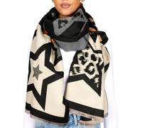 BRUBAKER Écharpe Cashmirillo à Motif Étoilé - 70 x 200 cm - Chaude, Confortable et Oversize - Essentiel Élégant pour l'Automne et l'Hiver pour Femmes - Douceur du Cachemire - Noir, Marron et Beige