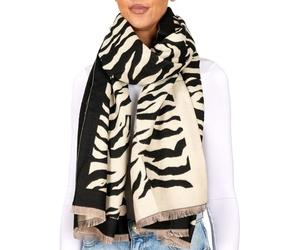 BRUBAKER Écharpe Cashmirillo à Motif Zèbre - 70 x 200 cm - Chaude, Confortable et Oversize - Essentiel Élégant pour l'Automne et l'Hiver pour Femmes - Douceur du Cachemire - Noir et Blanc
