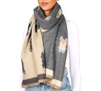 BRUBAKER Écharpe Cashmirillo avec Motif Chien - Bouledogue Français - 70 x 200 cm - Chaude et Confortable - Essentiel Élégant pour l'Automne et l'Hiver pour Femmes - Douceur du Cachemire - Gris