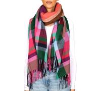 BRUBAKER Écharpe Cashmirillo - Pink, Rose et Bleu à Carreaux - 70 x 200 cm - Chaude, Douillette et Oversize - Essentiel Élégant pour l'Automne et l'Hiver pour Femmes - Douceur du Cachemire