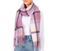 BRUBAKER Echarpe Cashmirillo pour femmes et hommes - 70 x 200 cm - Chaude et douillette - Echarpe en laine pour l'automne et l'hiver, carreaux lilas et roses