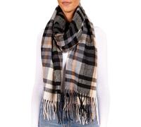 BRUBAKER Echarpe Cashmirillo pour femmes et hommes - 70 x 200 cm - Chaude et douillette - Echarpe en laine pour l'automne et l'hiver, à carreaux noirs, beiges et bruns