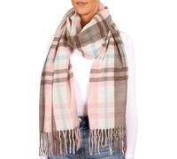 BRUBAKER Echarpe Cashmirillo pour Femmes et Hommes - Rose, Bleu et Beige à Carreaux - 70 x 200 cm - Chaud et Doux - Echarpe en Laine pour l'Automne et l'Hiver avec une Douce Sensation de Cachemire