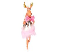 BRUBAKER Élan avec Jupe Tutu en Plumes et Nœud Rose - Boule de Noël Festive - Peinte à la Main et Soufflée à la Bouche - Figurine Décorative Humour pour Sapin - Décoration Suspendue Amusante - 18 cm